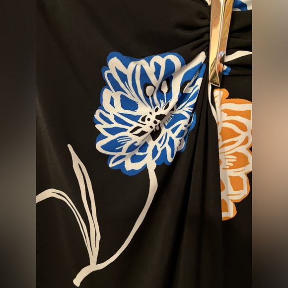 Calvin Klein Sleeveless Dress, Sz. 6, Black w/ Flower Print, Faux Wrap Dress - Picture 7 of 14